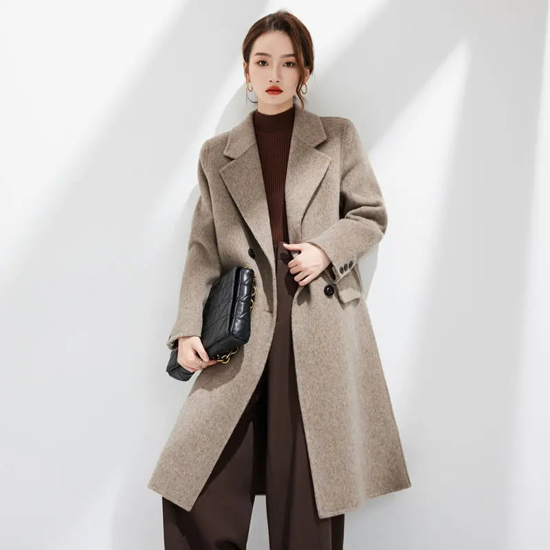 Womens Handmade Wool Blend Long Coat