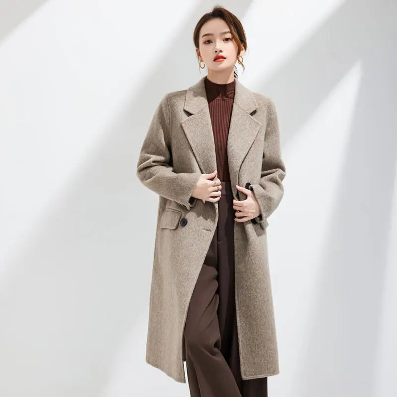Womens Handmade Wool Blend Long Coat