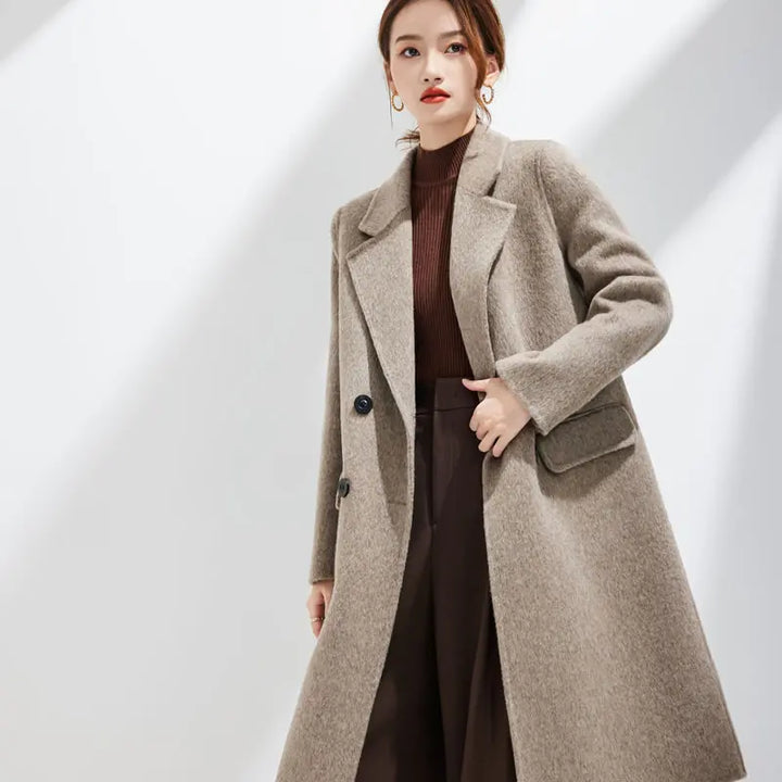 Womens Handmade Wool Blend Long Coat