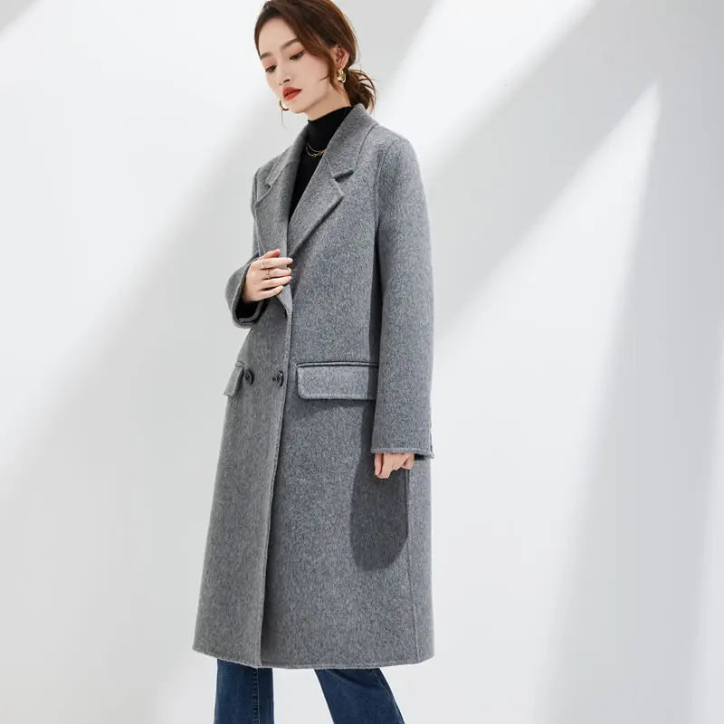 Womens Handmade Wool Blend Long Coat