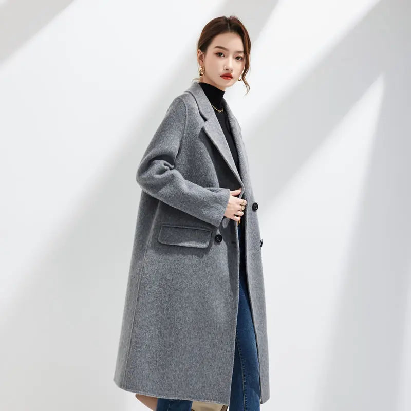 Womens Handmade Wool Blend Long Coat