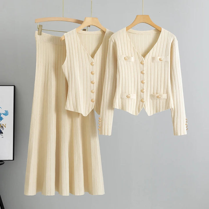 Women's Knit Vest, Cardigan & Skirt Set