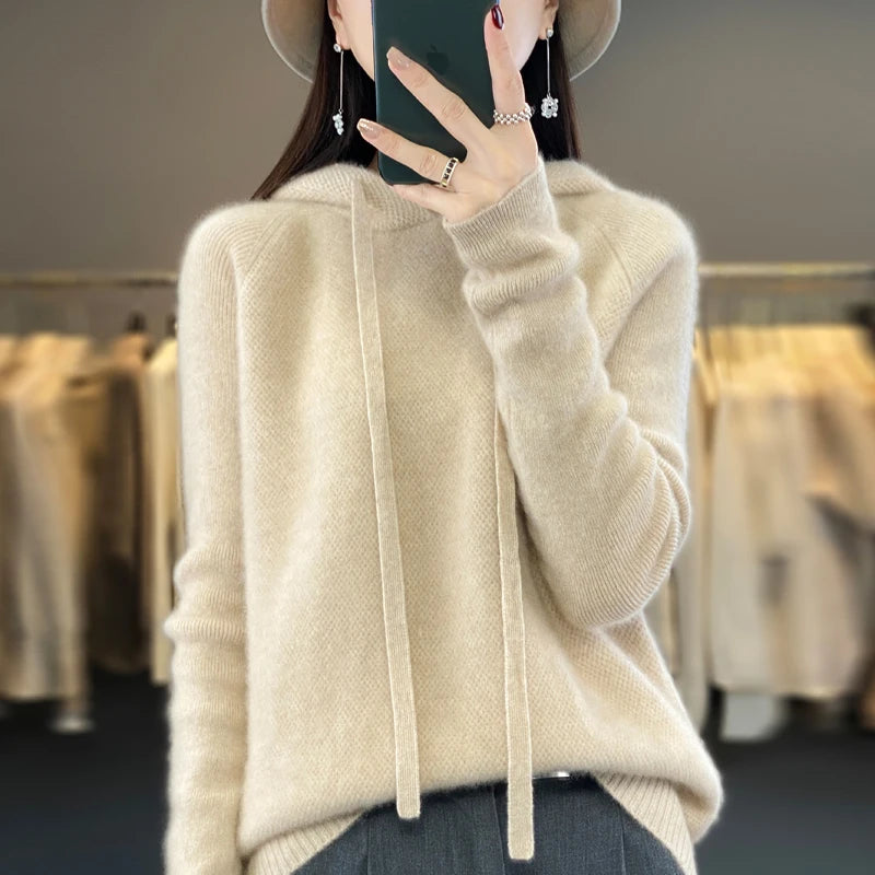 Women's Merino Wool Cashmere Hooded Sweater