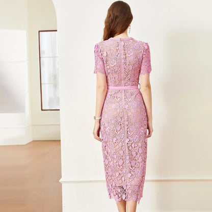 ChiClick | Tweed Trim Lace Sheath Dress