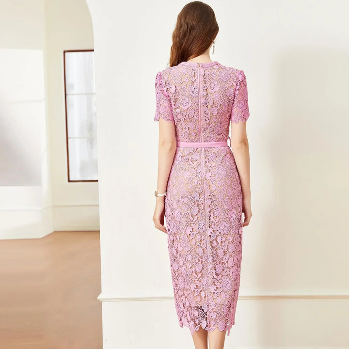 ChiClick | Tweed Trim Lace Sheath Dress