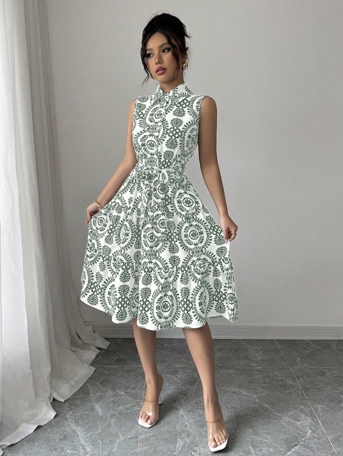 Women's Printed Sleeveless Shirt Dress