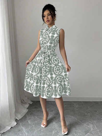 Women's Printed Sleeveless Shirt Dress