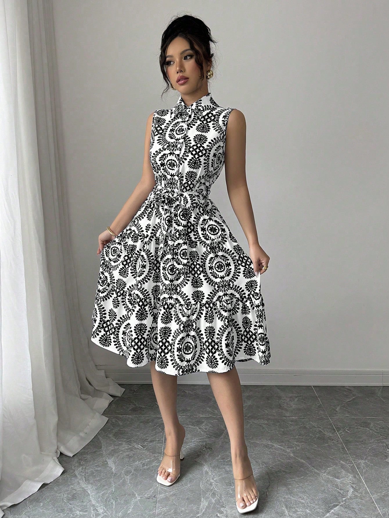 Women's Printed Sleeveless Shirt Dress