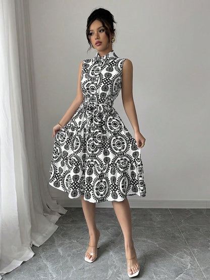 Women's Printed Sleeveless Shirt Dress