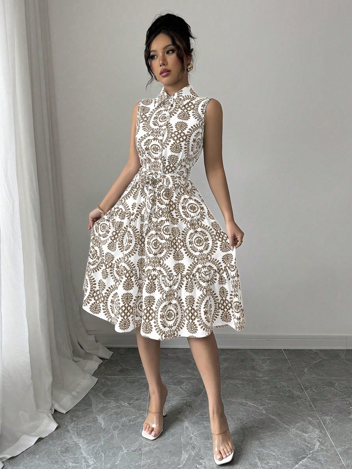 Women's Printed Sleeveless Shirt Dress