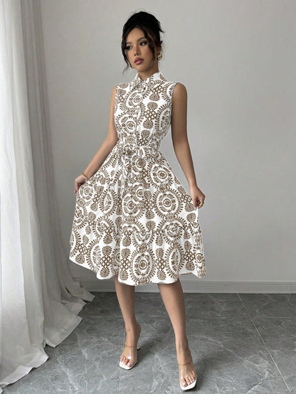 Women's Printed Sleeveless Shirt Dress