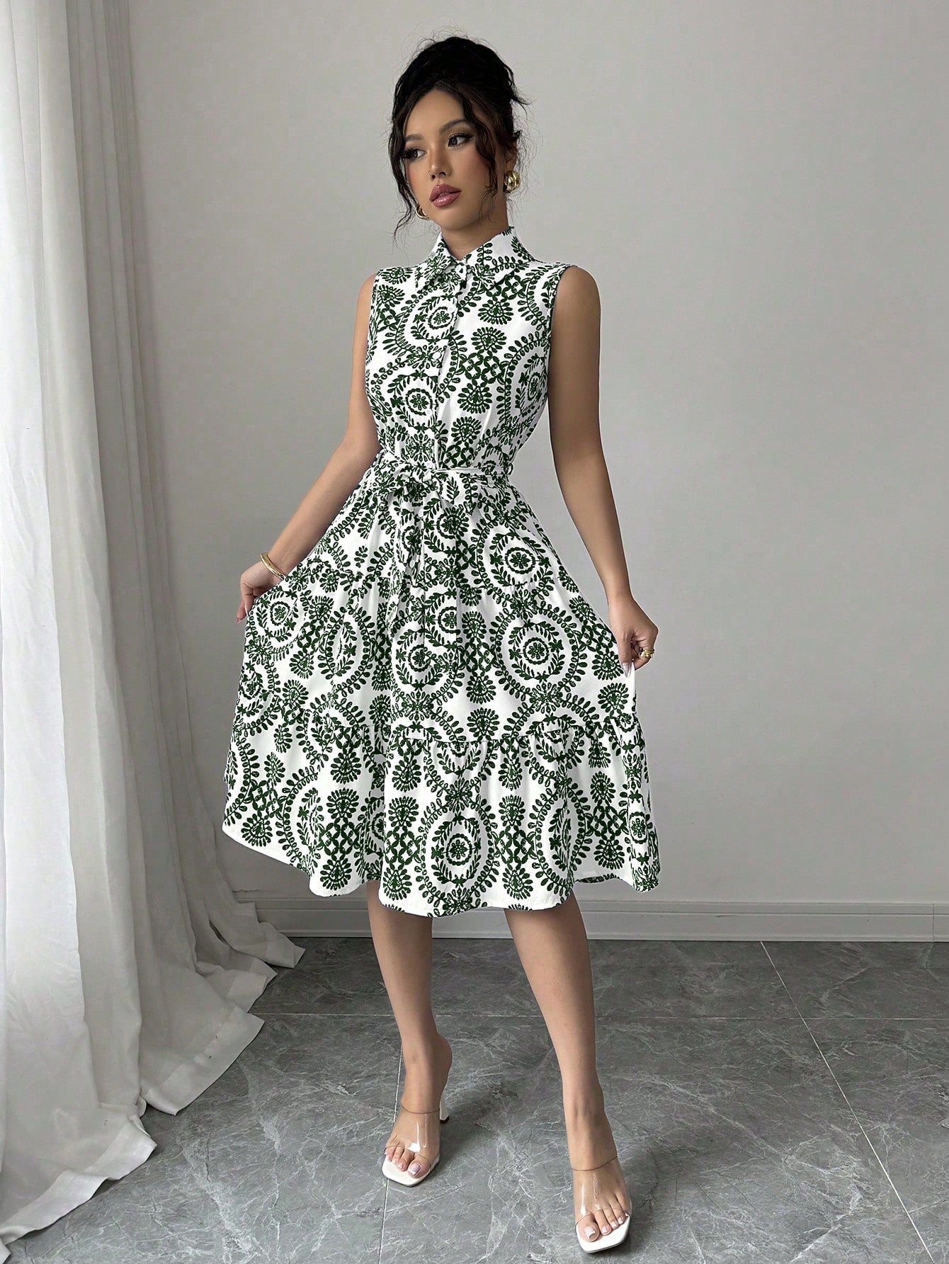 Women's Printed Sleeveless Shirt Dress