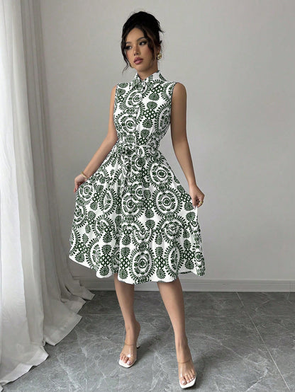 Women's Printed Sleeveless Shirt Dress