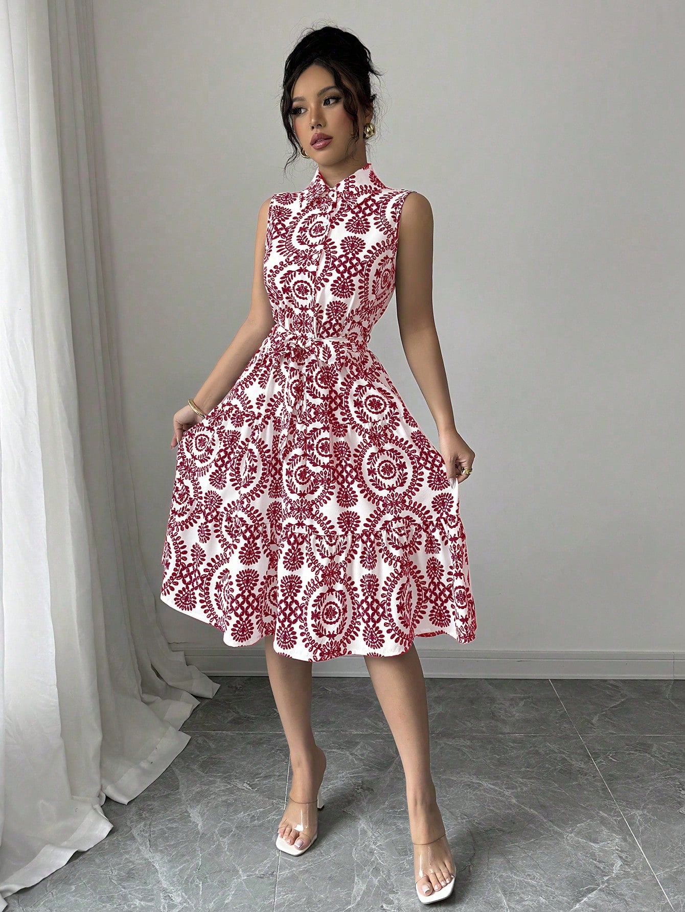 Women's Printed Sleeveless Shirt Dress