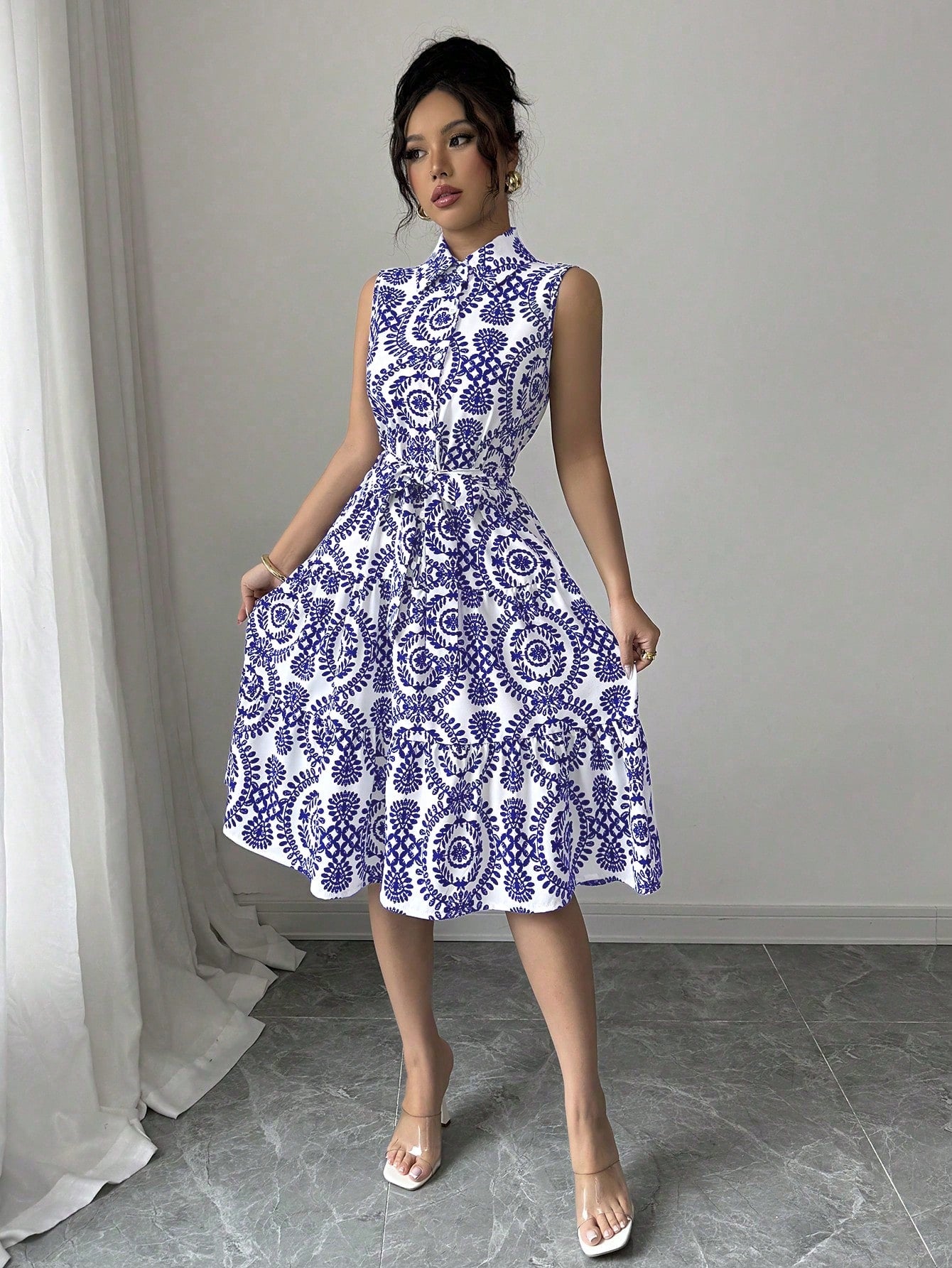 Women's Printed Sleeveless Shirt Dress