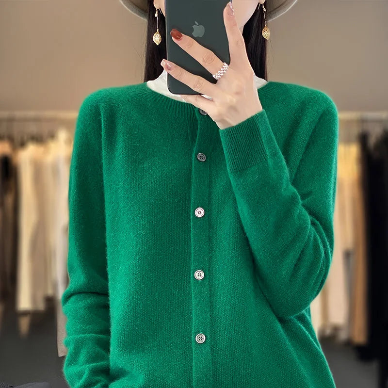 Women's Pure Cashmere Crewneck Cardigan