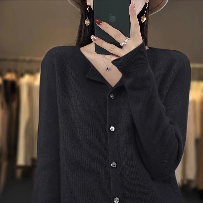 Women's Pure Cashmere Crewneck Cardigan