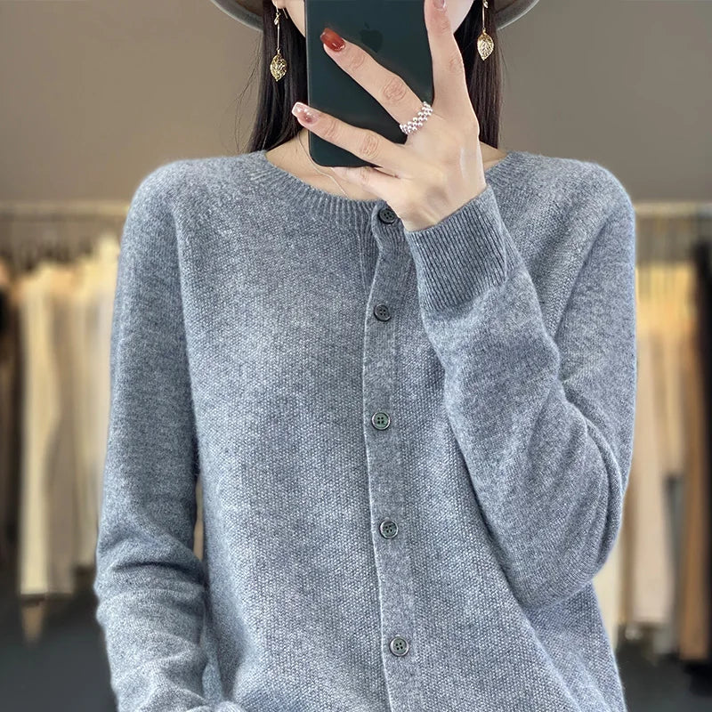 Women's Pure Cashmere Crewneck Cardigan