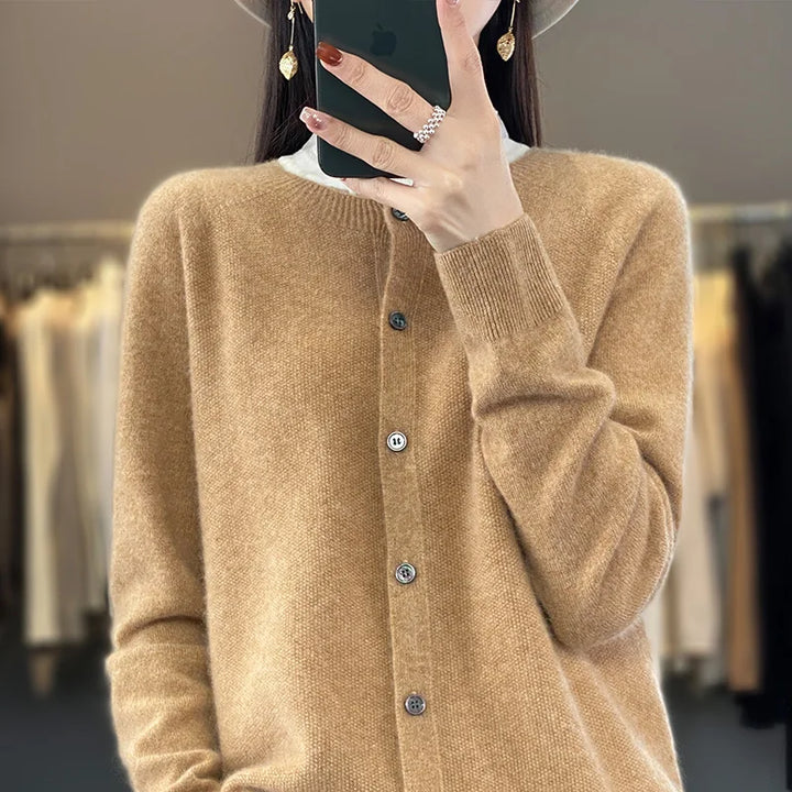 Women's Pure Cashmere Crewneck Cardigan
