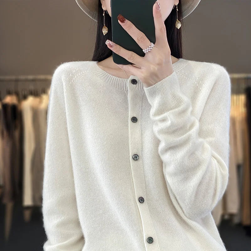 Women's Pure Cashmere Crewneck Cardigan