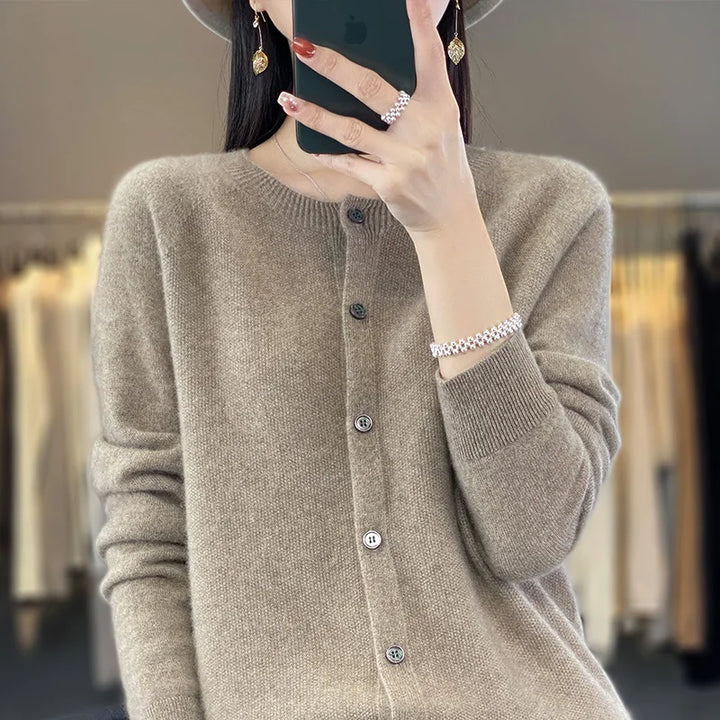 Women's Pure Cashmere Crewneck Cardigan