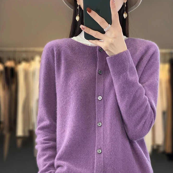 Women's Pure Cashmere Crewneck Cardigan