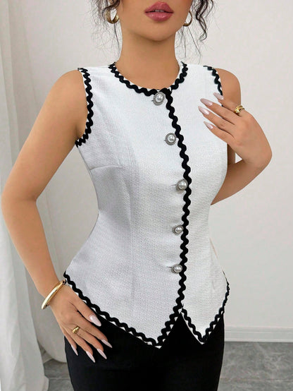  Women's Tweed Peplum Vest Top