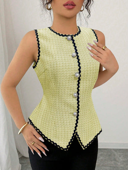  Women's Tweed Peplum Vest Top