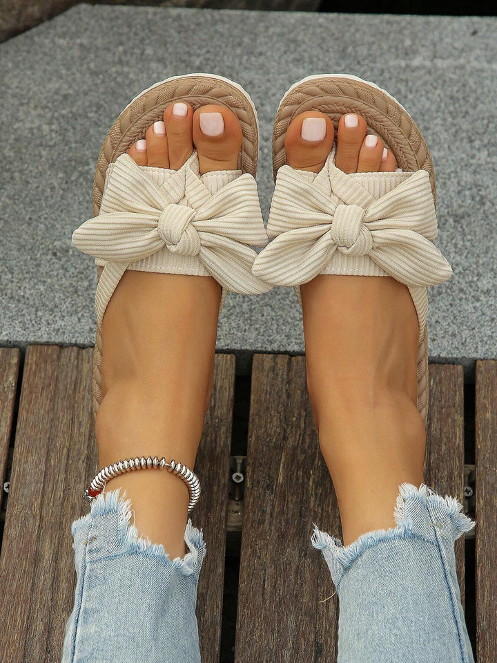  Woven Braided Bow Slide Sandal