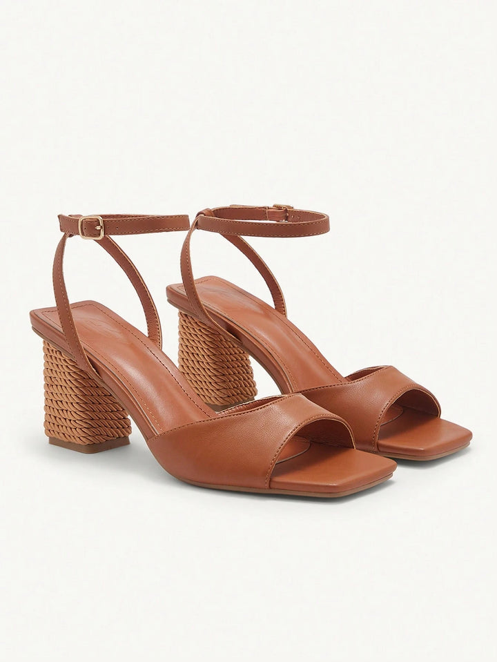 Woven Heel Ankle Strap Sandals