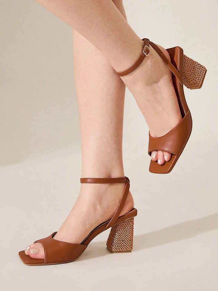 Woven Heel Ankle Strap Sandals