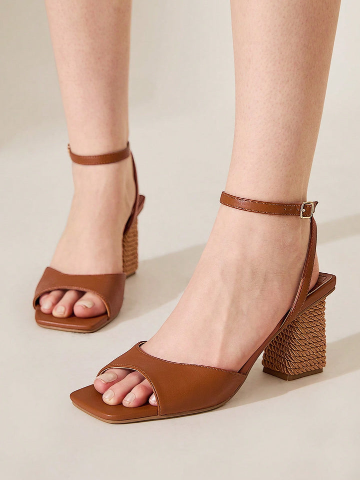 Woven Heel Ankle Strap Sandals